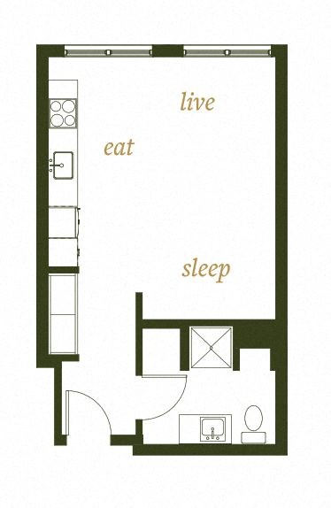 230 Ash Apartments Studio B1 Floor Plan